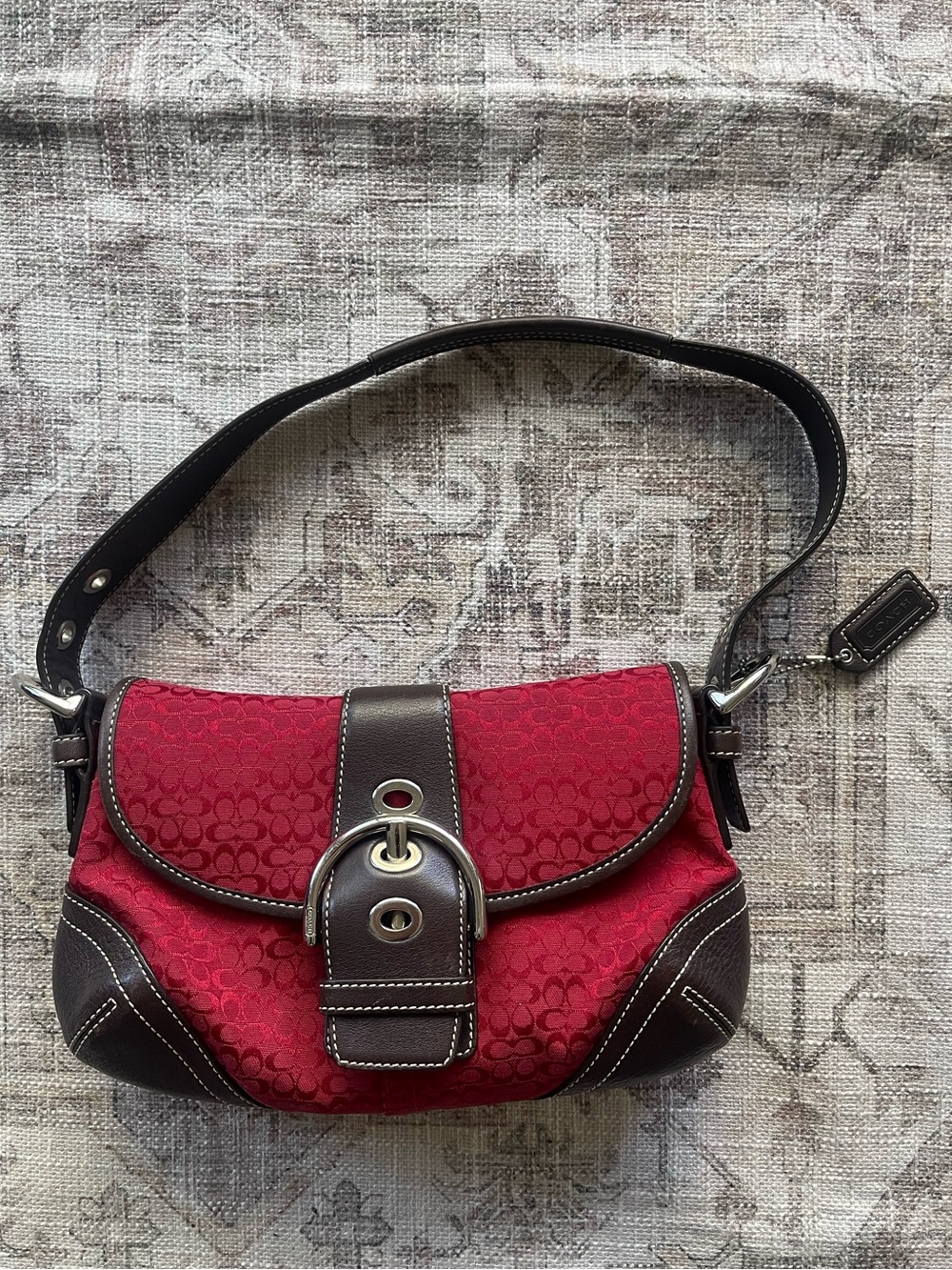 Coach Y2K Red SoHo Hobo Mini Flap Canvas Monogram Bag